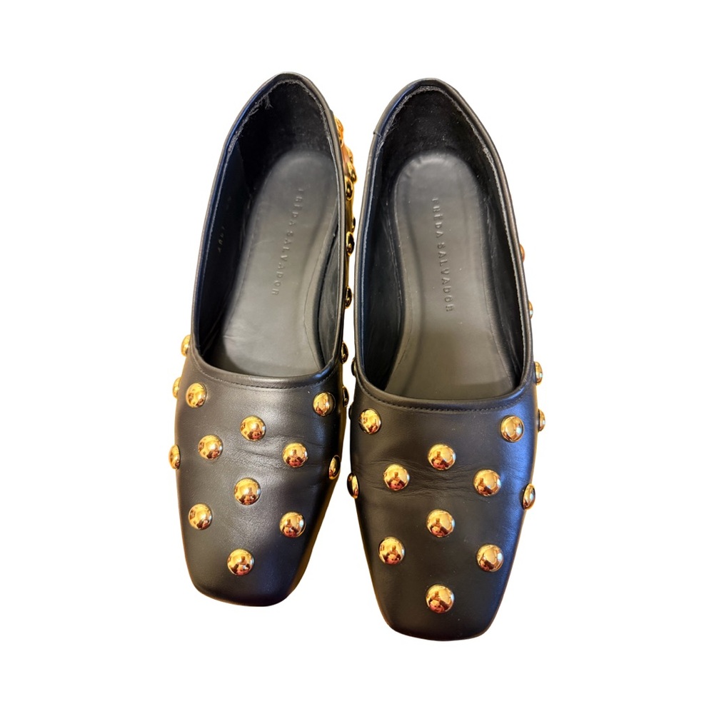 Freda Salvador Studded Leather Flats Clogs Black Gold Studs-size 8.5
